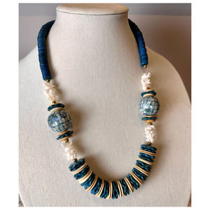 Boho Shell and Wood Long Beaded Necklace 26"